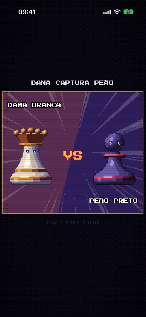 Tela de VS antes de uma captura: dama branca contra peão preto