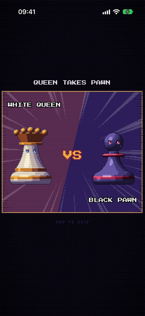 VS screen before a capture: white queen against black pawn